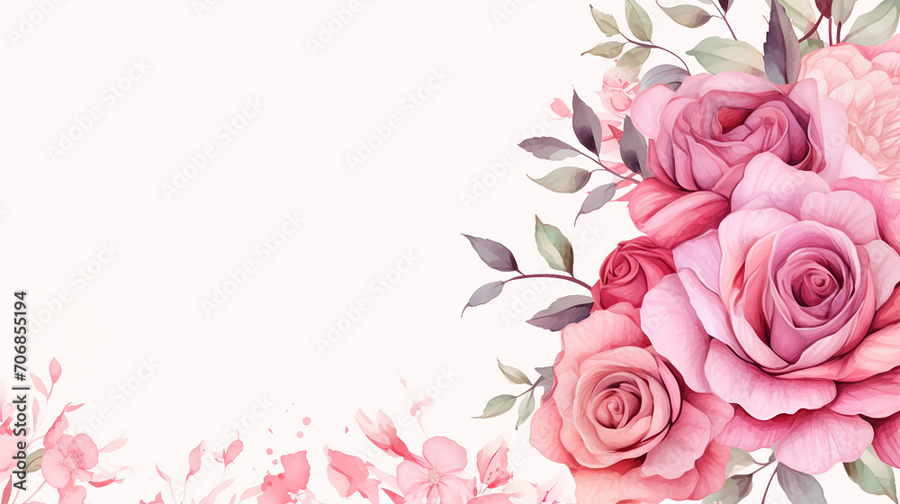 thank you floral template with beautiful elegant watercolor pink rose