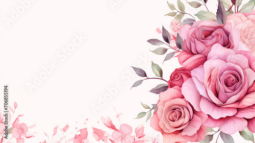 thank you floral template with beautiful elegant watercolor pink rose © Aura