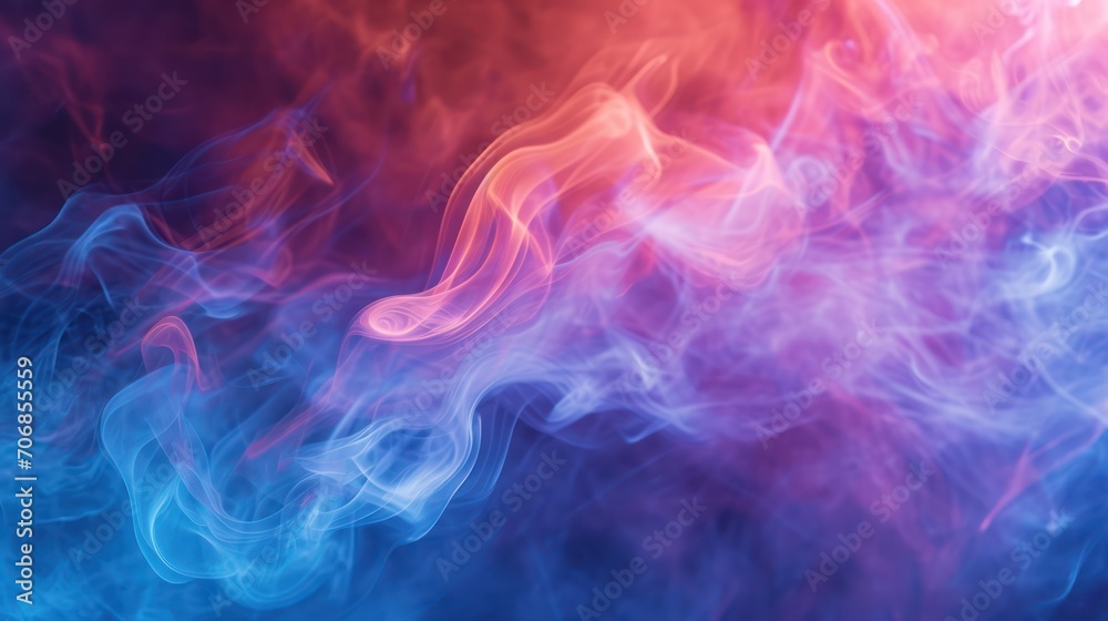 Colorful blue and pink smoke on a black isolated background. 