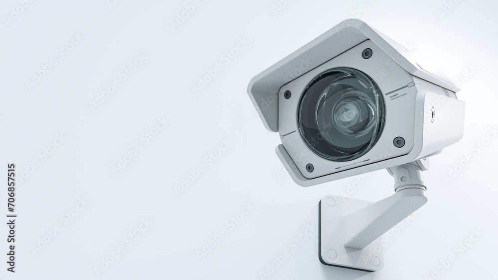 CCTV camera on white background. Scan the area for surveillance purposes. Can be used background in security work. 3D Render. CCTV camera on white background. Scan the area for surveillance purposes. Can be used background in security work. 3D Render.