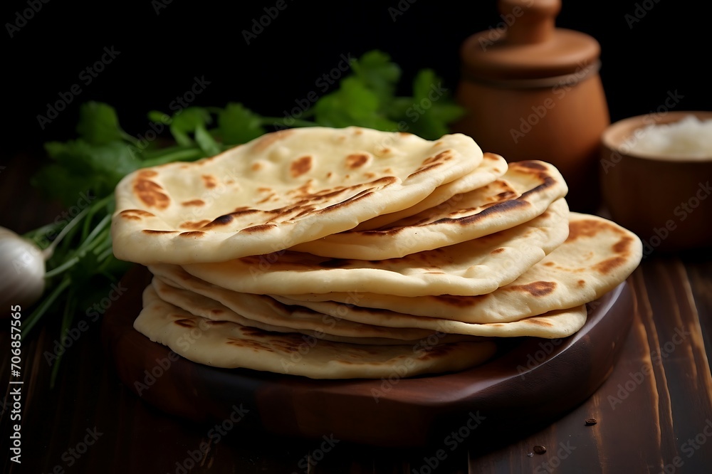 Pancakes with herbs and spices on a dark wooden background.