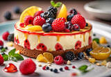 Cake With Fresh Fruit Decoration on a Plate