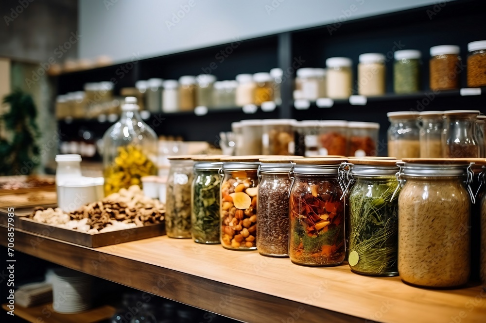 Shelves with different kinds of nuts and cereals in the store Shelves with different kinds of nuts and cereals in the store