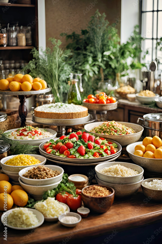 Assorted Food Spread on a Table, A Variety of Delectable Dishes for All Tastes