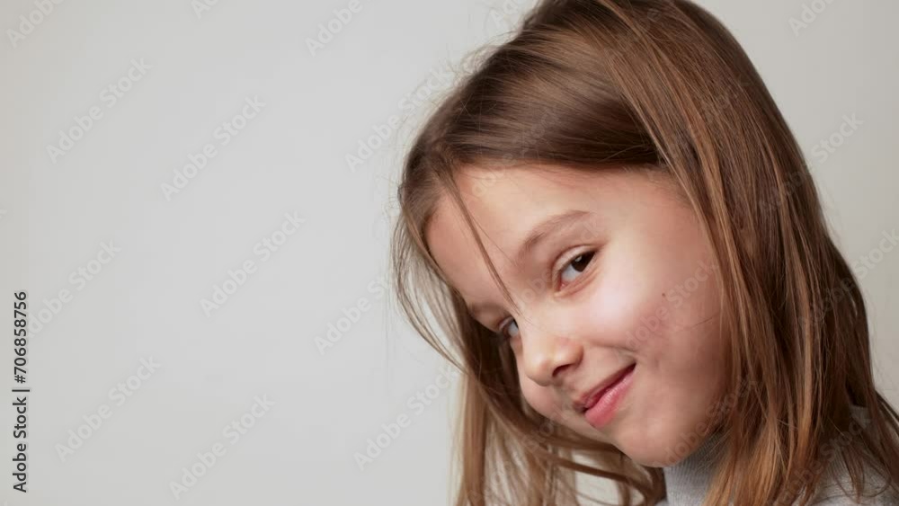 Cute little girl looking at camera with smile, 4k Cute little girl looking at camera with smile, 4k