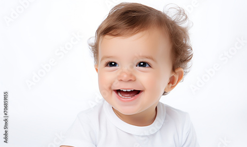 Baby boy with laughing and smiling isolated on white background.