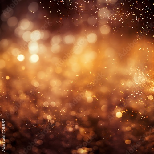 Gold Festive Christmas background. Elegant abstract background with bokeh defocused lights and stars