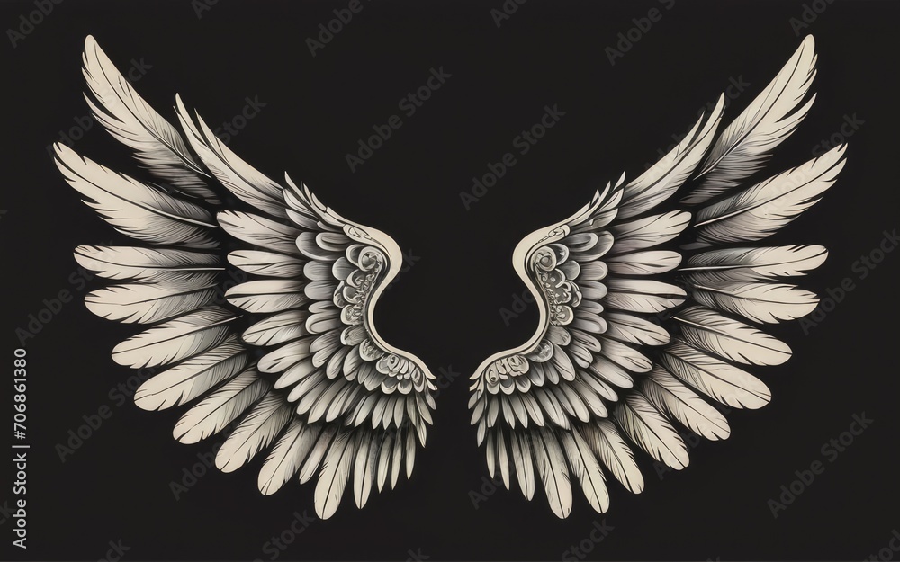 Fototapeta premium feathered wings, best quality, black background by ai generated
