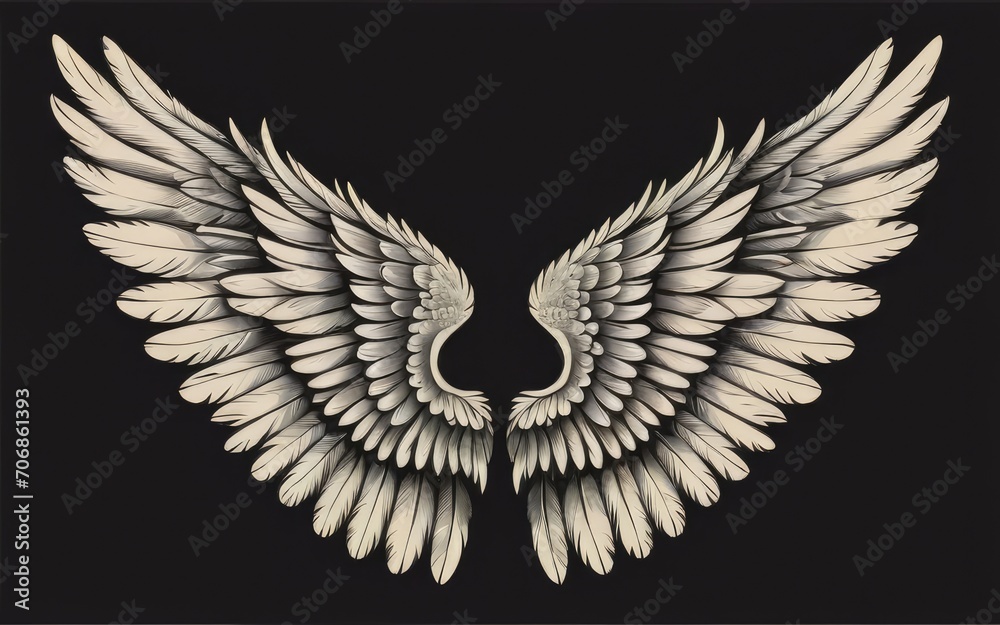 Obraz premium feathered wings, best quality, black background by ai generated