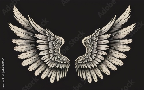 feathered wings, best quality, black background by ai generated