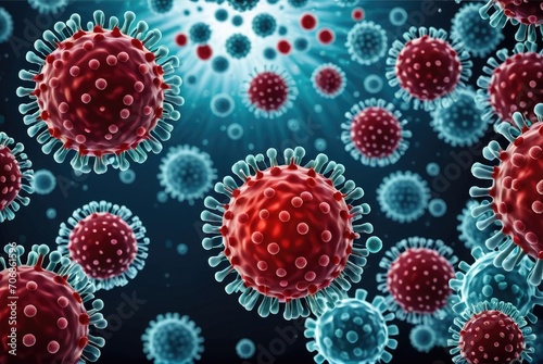 Infectious Flu Virus Background Depiction of Disease Cells and Red Blood Cells by ai generated
