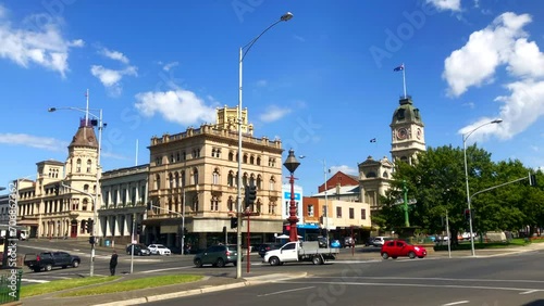 Busy intersection. City street scene. Town center. Sturt street. Ballarat, Australia. photo