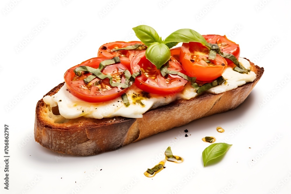 Close up of a Bruscetta on white background. With clipping path.