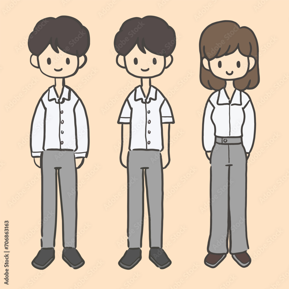 A cute vector illustration of a man and a woman in casual suits.