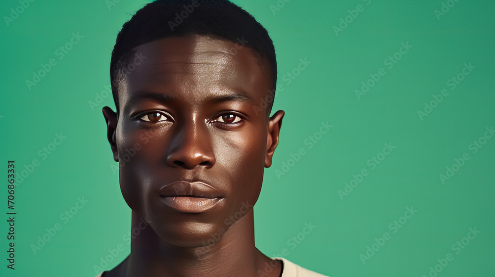 Portrait of a handsome elegant sexy African man with dark and perfect skin, on a light green background. Portrait of a handsome elegant sexy African man with dark and perfect skin, on a light green background.