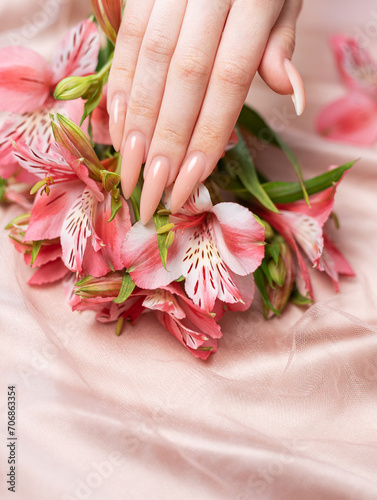 Elegant pastel pink natural manicure.