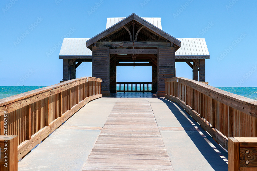 Scenic Escape - Wooden Bridge and Pavilion Offering Ocean Vistas in Key West, Florida
