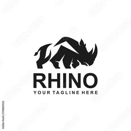 Powerful minimalist rhino logo. Rhino logo, african wildlife concept.