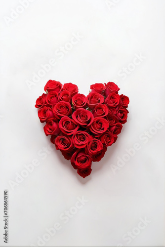 Bouquet of red heart shaped roses on white background. Valentine's Day.
