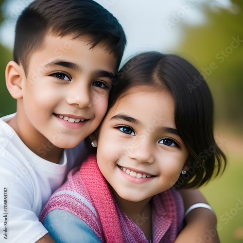 Beautiful girl and boy with holding a hand Smiling kids Beautiful girl and boy 