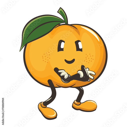 vector illustration of cute mandarin orange character mascot folding hands calmly, work of handmade