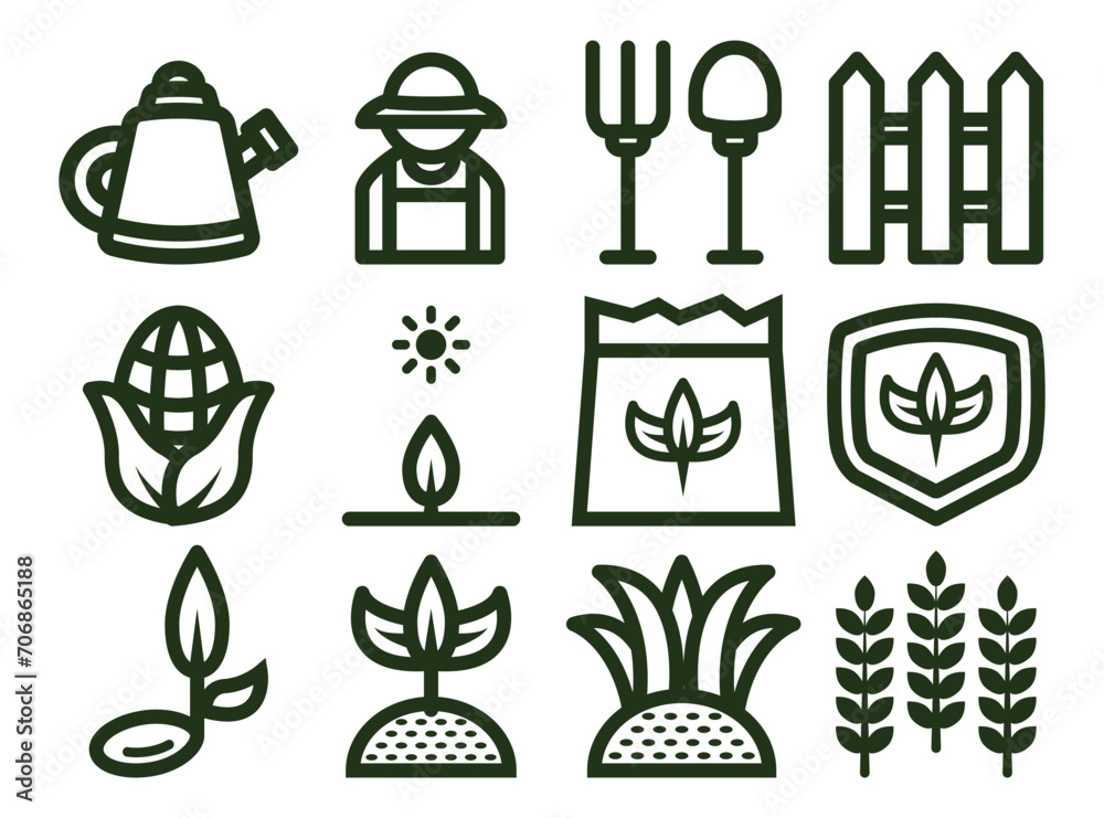 set bundle farm icon logo illustration
