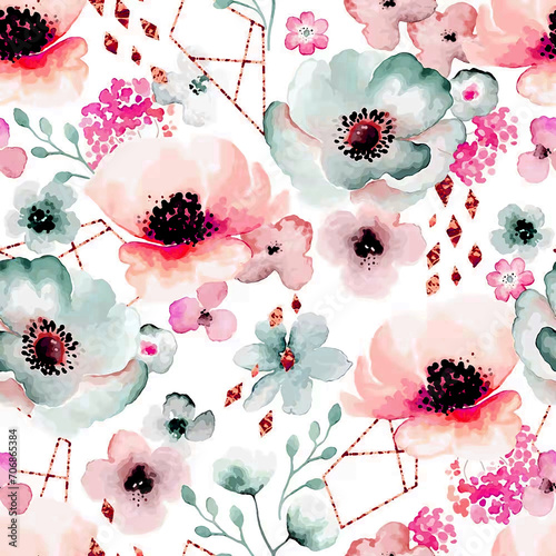 Beautiful Flower Pattern, Floral Seamless Digital Design,Watercolor Textile Allover Abstract Design.Wallpaper On Background 
