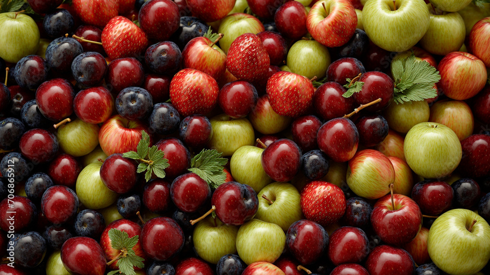 healthy organic food, diet, AI generated, texture with apples, plums, cherries, strawberries healthy organic food, diet, AI generated, texture with apples, plums, cherries, strawberries