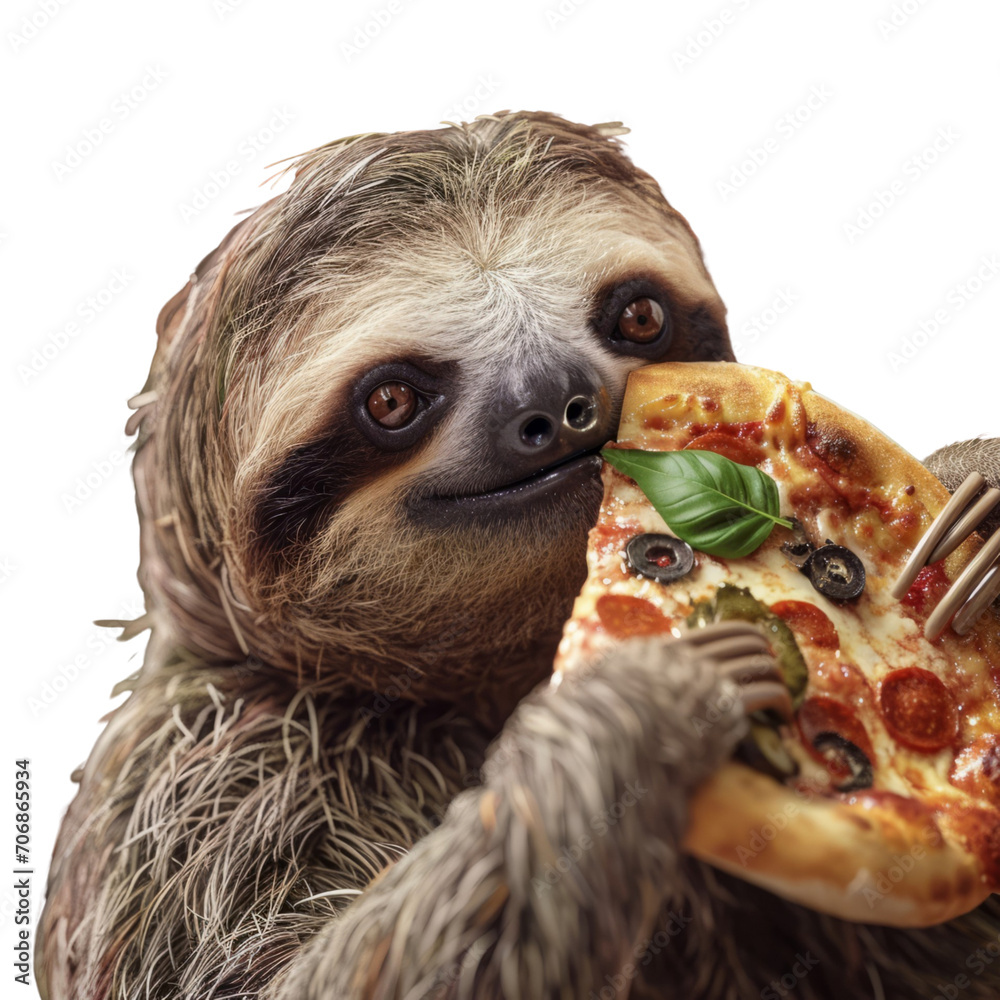Fototapeta premium Sloth Enjoying Pizza Slice With Fork