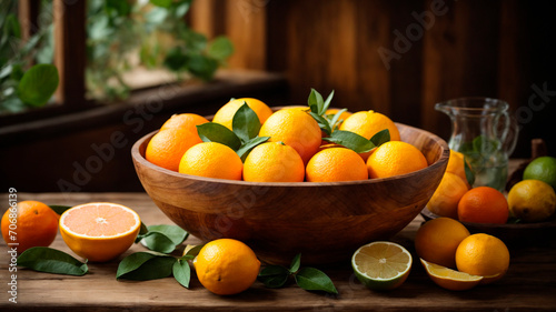 healthy organic food, diet, fruits generated by AI, bowl with oranges and ltmons
