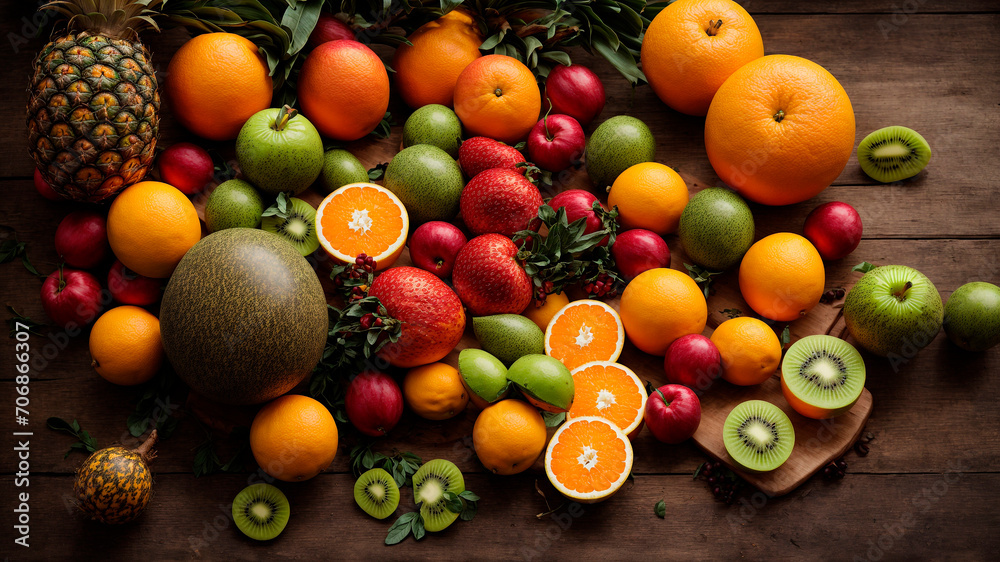 healthy organic food, diet, fruits generated by AI, delicious, coconut, oranges, lime, pineapple, pears, kiwi healthy organic food, diet, fruits generated by AI, delicious, coconut, oranges, lime, pineapple, pears, kiwi