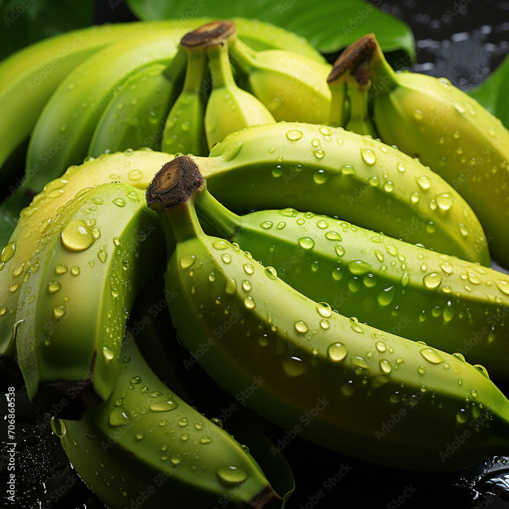 Fresh banana with water droplets on the surface, tropical fruit, sweet and glutinous, healthy eating, balanced meal

