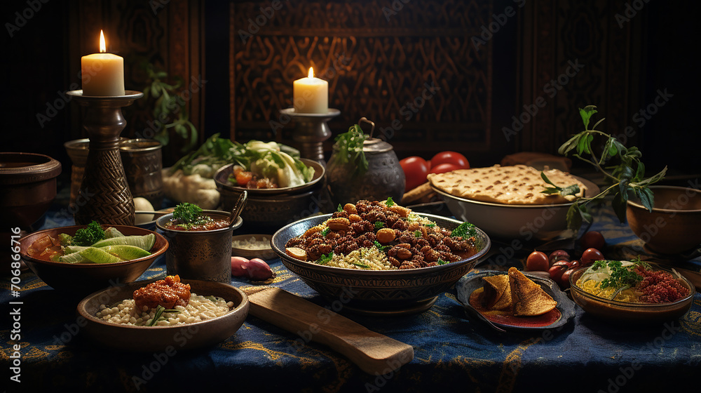 arabic and middle eastern dinner with candles