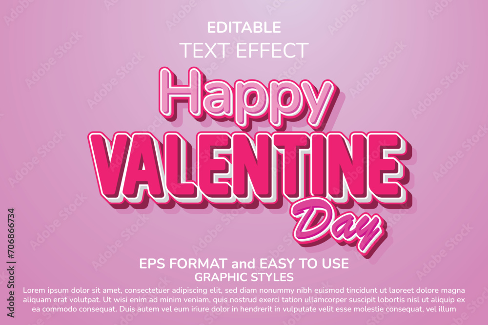 Text Effect Happy Valentine Day EPS Ready to Use White and Pink