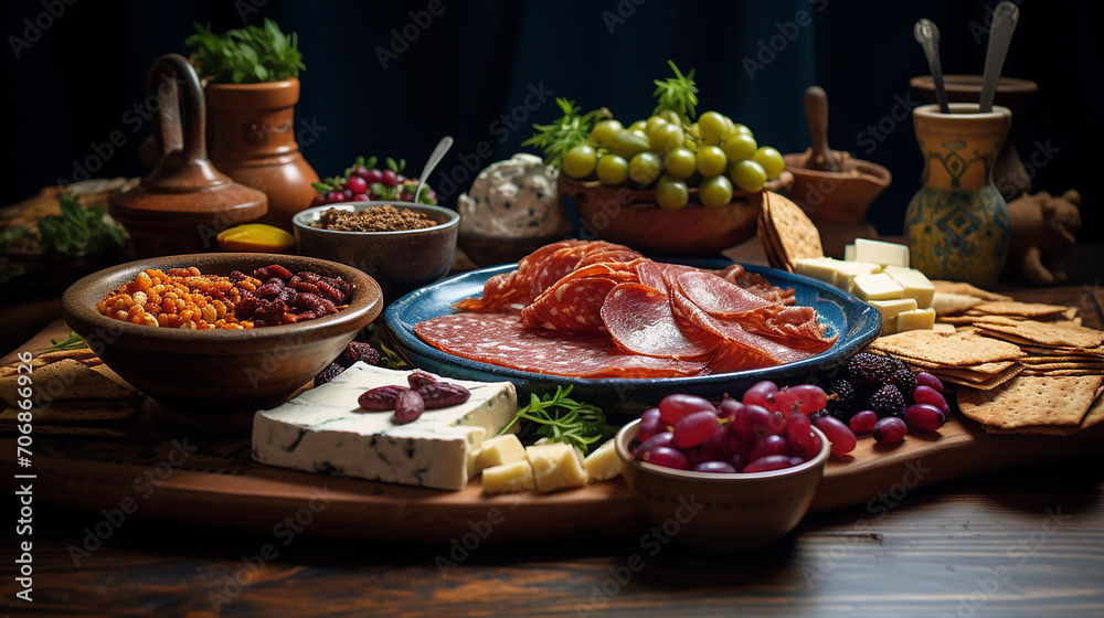 arabic meat and cheese sfiha on the table - obrazy, fototapety, plakaty 