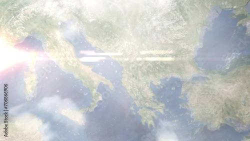Wallpaper Mural Zoom in from space and focus on Kruje, Albania. 3D Animation. Background for travel intro. Elements of this image furnished by NASA. Torontodigital.ca
