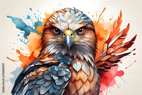 A watercolor art of a powerful hawk