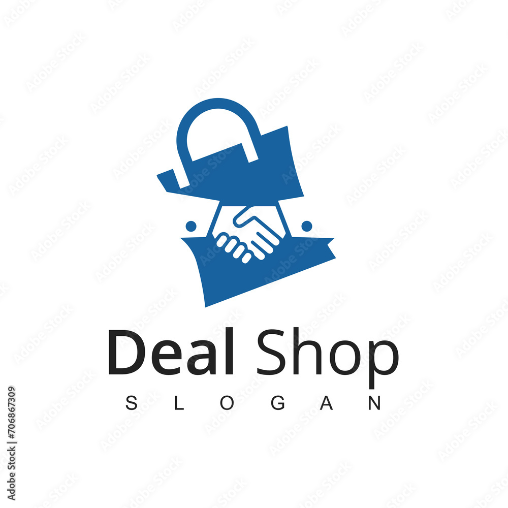 Deal Store logo with handshake symbol. Online shop and retail logo.