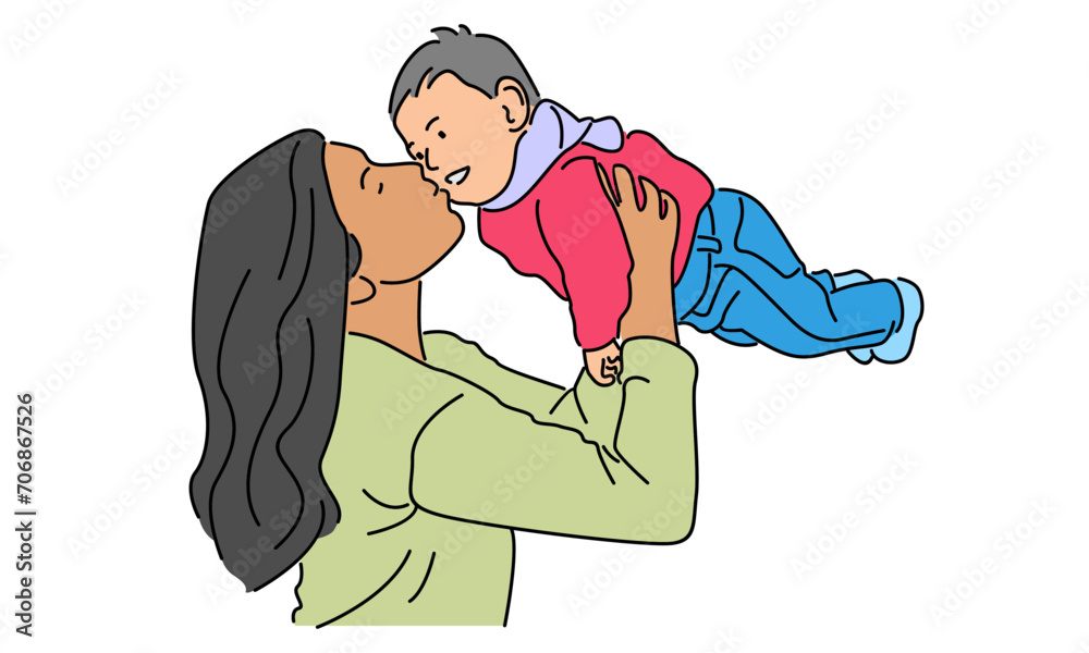line art color of woman hold her baby. Happy Mother day line art color of woman hold her baby. Happy Mother day