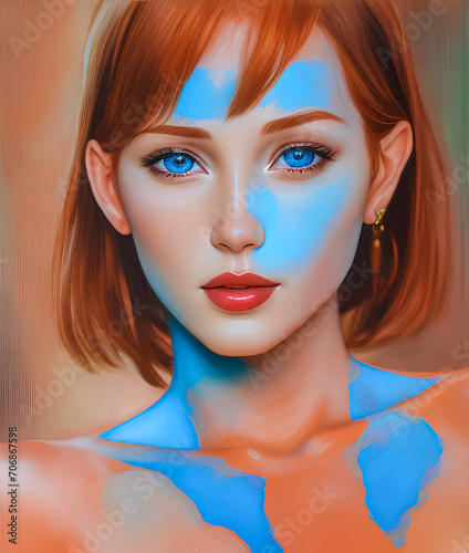 A painting of... Sun-Kissed Smile Unveiling Inner Harmony, Moonlight Draped on Velvet Eyes, Woven Threads of Story in Every Brushstroke, Where Strength Blooms Like a Delicate Rose.
