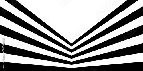 Black on white abstract perspective wave and stright line stripes with 3d dimensional effect isolated on white.