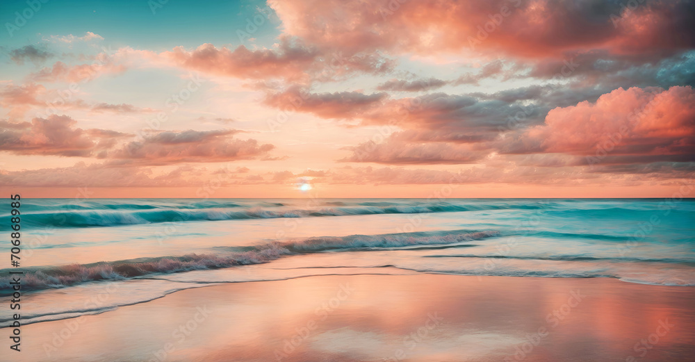 Majestic Painting of a Serene Sunset Over the Ocean Majestic Painting of a Serene Sunset Over the Ocean