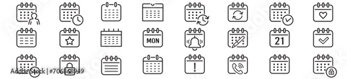 Calendar, Event, Schedule, Appointment, Agenda, Table calendar, Date Editable stroke Solid line icon set collection Vector illustration.