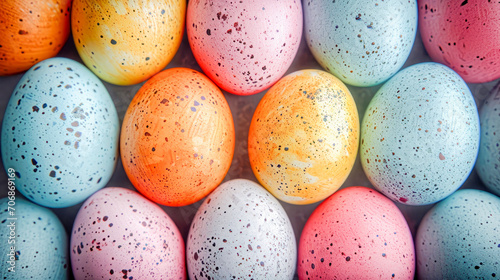 AI generated illustration of an abstract composition of several colored eggs, an Easter celebration
