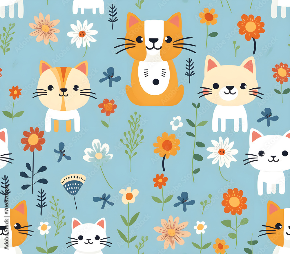 seamless pattern with cats and dogs and flowers seamless pattern with cats and dogs and flowers