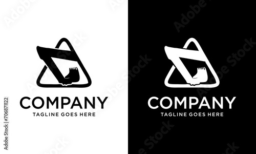 Creative triangle Excavator logo design vector template. backhoe the triangle excavator construction logo