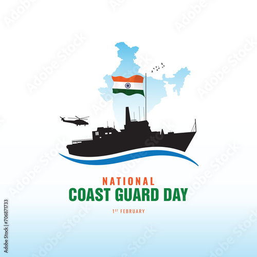 Indian Coast Guard Day is observed on 1 February every year to honor the important role that the organization plays Editable Vector Illustration, Indian Coast Guard patrolling surveillance boats