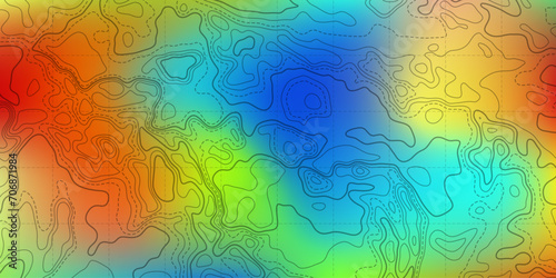 Ocean bottom topographic line map curvy wave isolines vector illustration.