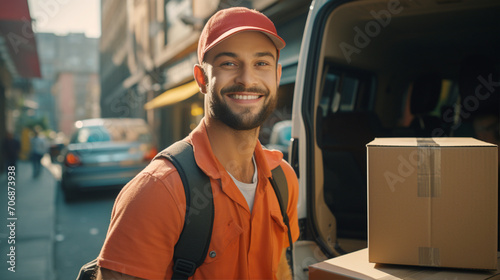 ダンボールを運ぶ配達員 Delivery man carrying a box photo