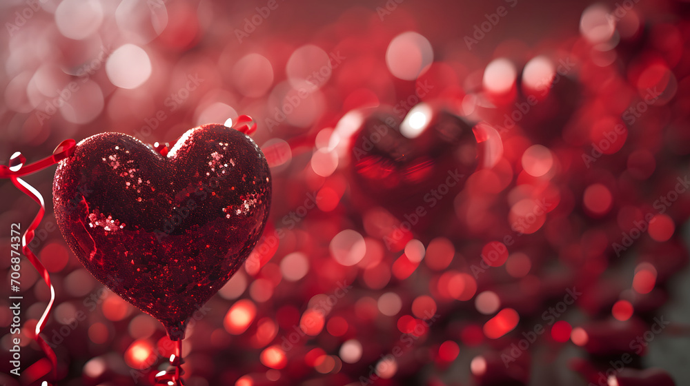 A solitary red heart-shaped balloon glows in the soft light, evoking feelings of love and nostalgia for both valentine's day and christmas A solitary red heart-shaped balloon glows in the soft light, evoking feelings of love and nostalgia for both valentine's day and christmas